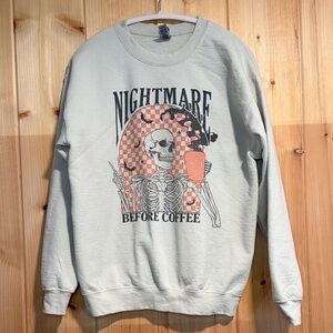 Gildan Nightmare Before Coffee Graphic Crewneck Sweatshirt – Beige